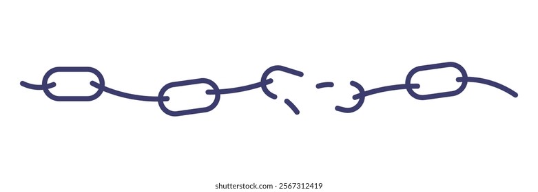 A chain is broken into pieces. The chain is blue and white