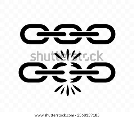 Chain and broken or torn chain, graphic design. Connection, blockchain, connect and link, vector design and illustration