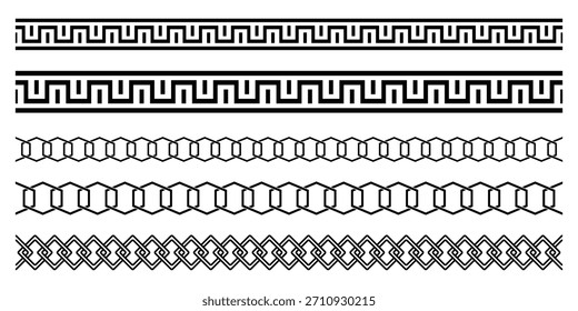 Chain brush set. Metal chain vector. Chain pattern brush set. Realistic Strong Linked  Vector. Seamless metal chain in black.