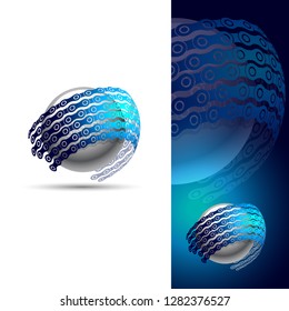 chain chains around the ball, modern 3d designs for industry, business and the internet, vector logo templates, web logo, future logo
