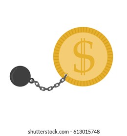 Chain coin Shackles concept vector illustration isolated on white background,Chained money,No financial freedom,