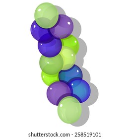 The chain of colorful balloons on isolated background.