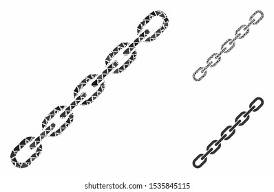 Chain composition of irregular parts in variable sizes and color hues, based on chain icon. Vector tuberous parts are combined into composition. Chain icons collage with dotted pattern.