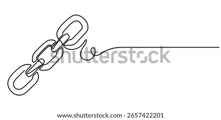  Chain continuous one line drawing isolate outline vector illustration, Linear background of chain. One continuous line drawing of a chain. Vector illustration. Chain icon in continuous line.