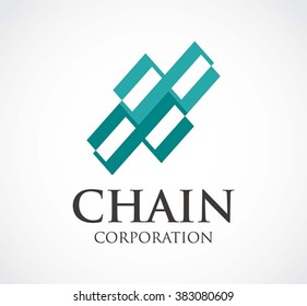 Chain corporation of square link abstract vector and logo design or template ribbon connection business icon of company identity symbol concept