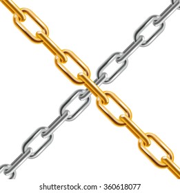 Chain Cross. Concept of Gold and Silver. Vector illustration