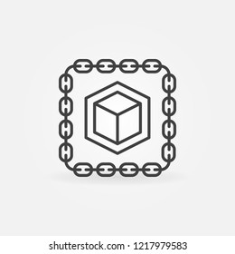 Chain with cube outline icon. Blockchain vector linear crypto concept symbol or logo element