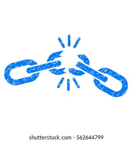 Chain Damage grainy textured icon for overlay watermark stamps. Flat symbol with dirty texture. Dotted vector blue ink rubber seal stamp with grunge design on a white background.