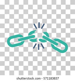 Chain Damage icon. Vector illustration style is flat iconic bicolor symbol, cobalt and cyan colors, transparent background. Designed for web and software interfaces.