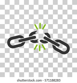 Chain Damage icon. Vector illustration style is flat iconic bicolor symbol, eco green and gray colors, transparent background. Designed for web and software interfaces.