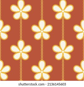 Chain Floral Lines Seamless Abstract Pattern Trendy Fashion Colors Minimalist Luxury Look Design Amber Brown White Tones