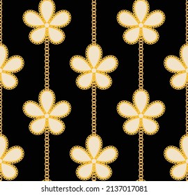 Chain Floral Lines Seamless Abstract Pattern Trendy Fashion Colors Minimalist Luxury Look Design Black Background