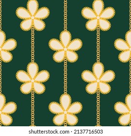 Chain Floral Lines Seamless Abstract Pattern Trendy Fashion Colors Minimalist Luxury Look Design Dark Green Background