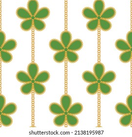 Chain Floral Lines Seamless Abstract Pattern Trendy Fashion Colors Minimalist Luxury Look Design White Green Tones