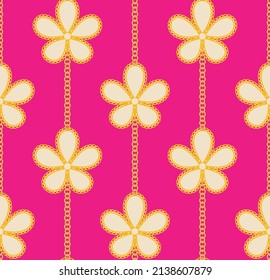 Chain Floral Lines Seamless Abstract Pattern Trendy Fashion Colors Minimalist Luxury Look Design Fuchsia Tones