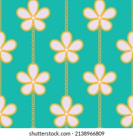 Chain Floral Lines Seamless Abstract Pattern Trendy Fashion Colors Minimalist Luxury Look Design Tiffany Blue Tones