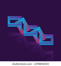 chain fragment with five links isometric icon with reflections. futuristic 3d vector illustration with neon gradients on dark background. eps 10
