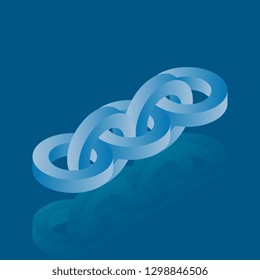 chain fragment with five links isometric icon with reflections. futuristic 3d vector illustration with neon gradients on dark background. eps 10
