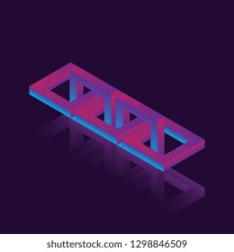 chain fragment with five links isometric icon with reflections. futuristic 3d vector illustration with neon gradients on dark background. eps 10