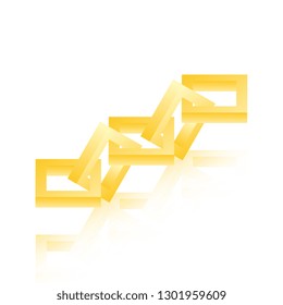 chain fragment with five links isometric icon with reflections. 3d vector illustration with golden gradients on white background. eps 10