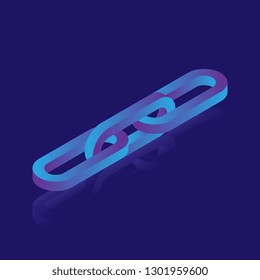 chain fragment with three links isometric icon with reflections. futuristic 3d vector illustration with neon gradients on dark background. eps 10