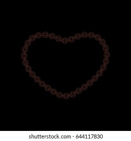 Chain frame.Heart. Isolated on black background.Vector outline illustration.