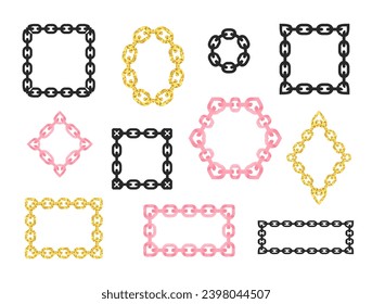 Chain frames set. Vector pink, black and golden borders