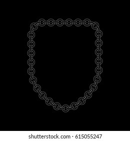 Chain frame.Shield. Isolated on black background.Vector outline illustration.