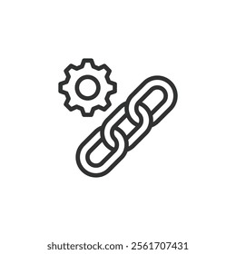 Chain gear, icon in line design. Chain, gear, mechanism, link, transmission, cycle, drive on white background vector. Chain gear editable stroke icon