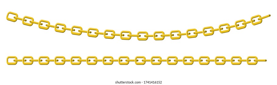 Chain gold necklace links jewelry. Decoration straight curved element. Vector illustration isolated on white background