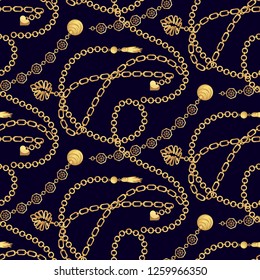 Chain gold pendants necklace pattern fashion vector design. Gold jewelry accessories seamless vector print for scarf print and dress.