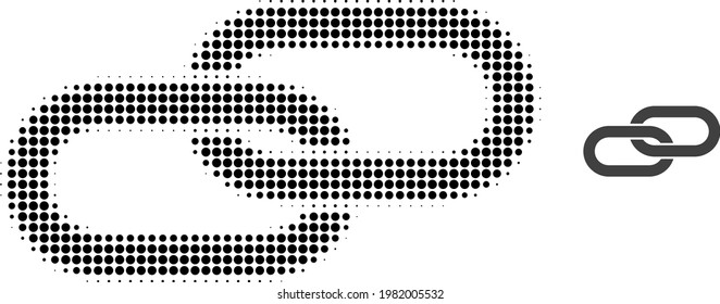 Ilustración de icono de punto de semitono de cadena. El patrón de semitono contiene puntos de círculo. Ilustración vectorial del icono de cadena en un fondo blanco. abstracción plana para símbolo de cadena.