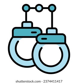 vector de contorno de icono de la esposas de la cadena. Cárcel de mano. Plano de color penal