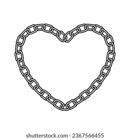 Chain heart icon. Y2k emo goth graphic design element. Love symbol. 2000s style decoration. Vector illustration