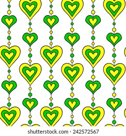chain of hearts green and yellow vector seamless pattern