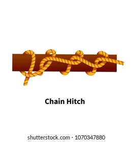 Chain Hitch sea knot. Bright colorful how-to guide isolated on white