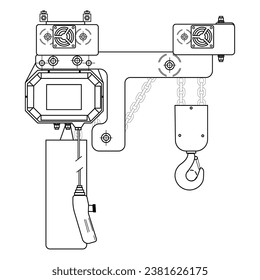  Chain hoist. Schematic drawing. Outline drawing. White background.