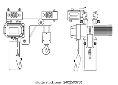 Chain hoist. Schematic drawing. Outline drawing. White background