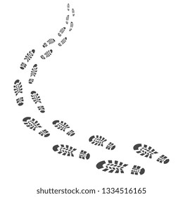 Chain of human footprints, shoe imprint. Man foot print silhouette with shoes, isolated vector illustration on white background.