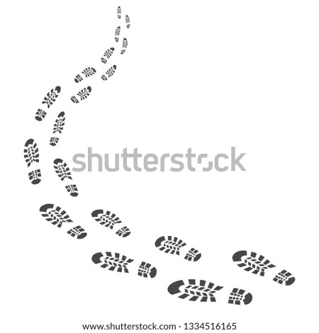 Chain of human footprints, shoe imprint. Man foot print silhouette with shoes, isolated vector illustration on white background.