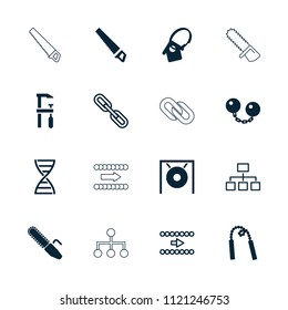 Chain icon. collection of 16 chain filled and outline icons such as home key tag, arrow, structure, saw, dna, gong. editable chain icons for web and mobile.