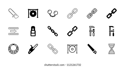 Chain icon. collection of 18 chain filled and outline icons such as gong, office supply, necklace, saw, arrow. editable chain icons for web and mobile.