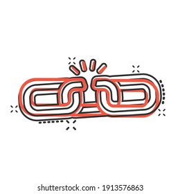 Chain icon in comic style. Network hyperlink cartoon vector illustration on white isolated background. Attach splash effect business concept.