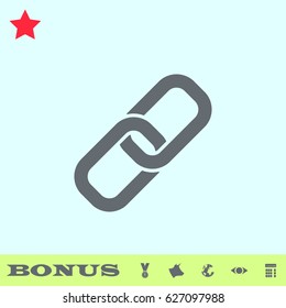 Chain icon flat. Grey pictogram on blue background. Vector illustration symbol and bonus buttons medal, cow, earth, eye, calculator
