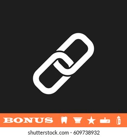 Chain icon flat. White pictogram on black background. Vector illustration symbol and bonus button tooth, vase, star, mirror, bottle