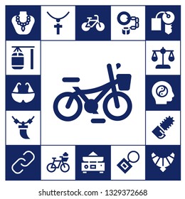 chain icon set. 17 filled chain icons.  Collection Of - Necklace, Punching bag, Bicycle, Balance, Chainsaw, Hyperlink, Jewelry, Handcuffs, Key chain, Hotel key, Jewel