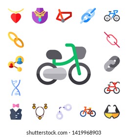 chain icon set. 17 flat chain icons.  Collection Of - necklace, link, bicycle, dna, staff, jewelry, handcuffs
