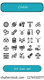  chain icon set. 25 filled chain icons. Simple modern icons about  - Bicycle, Punching bag, Hotel key, Handlebar, Handcuffs, Chainsaw, Necklace, Community, Jewelry, Balance, Saddle