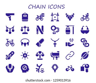  chain icon set. 30 filled chain icons. Simple modern icons about  - Saddle, Punching bag, Bicycle, Community, Jewel, Necklace, Balance, Key ring, Handcuffs, Chainsaw, Jewelry