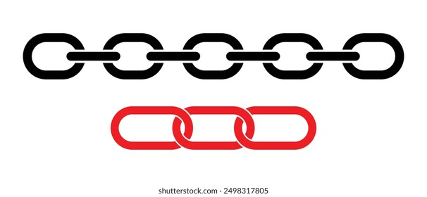 Chain icon set. Simple style isolated vector chain icon illustrations. Chain sign icon in flat style. Black and red icons on white background. Set of chain vector signs or symbols.